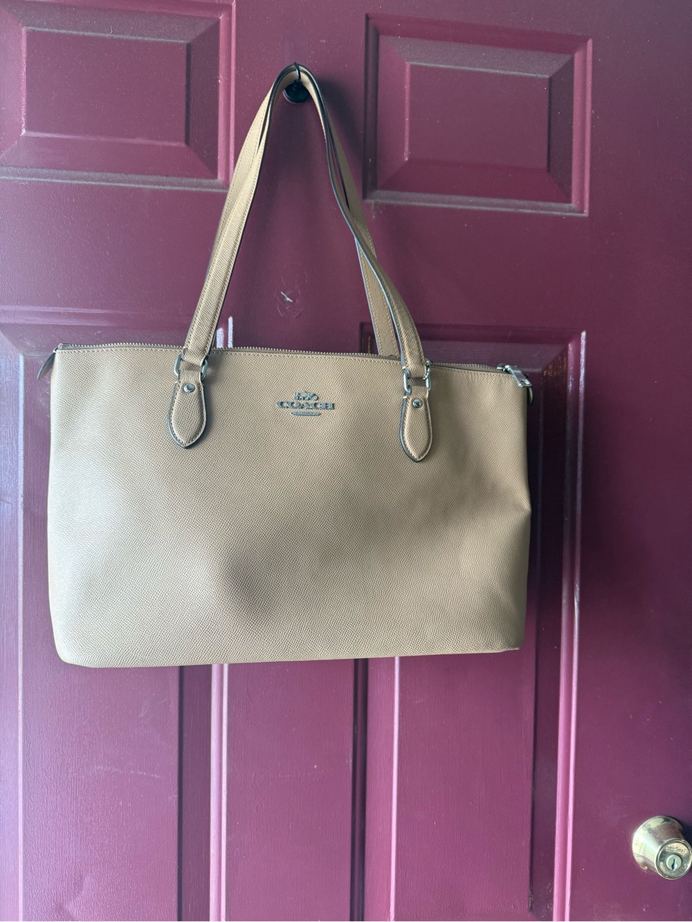 Coach Tan Pebbled Leather Tote with Silver Hardware